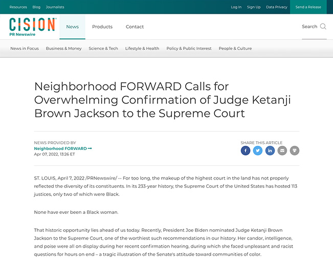 Neighborhood FORWARD Calls for Overwhelming Confirmation of Judge Ketanji Brown Jackson to the Supreme Court
